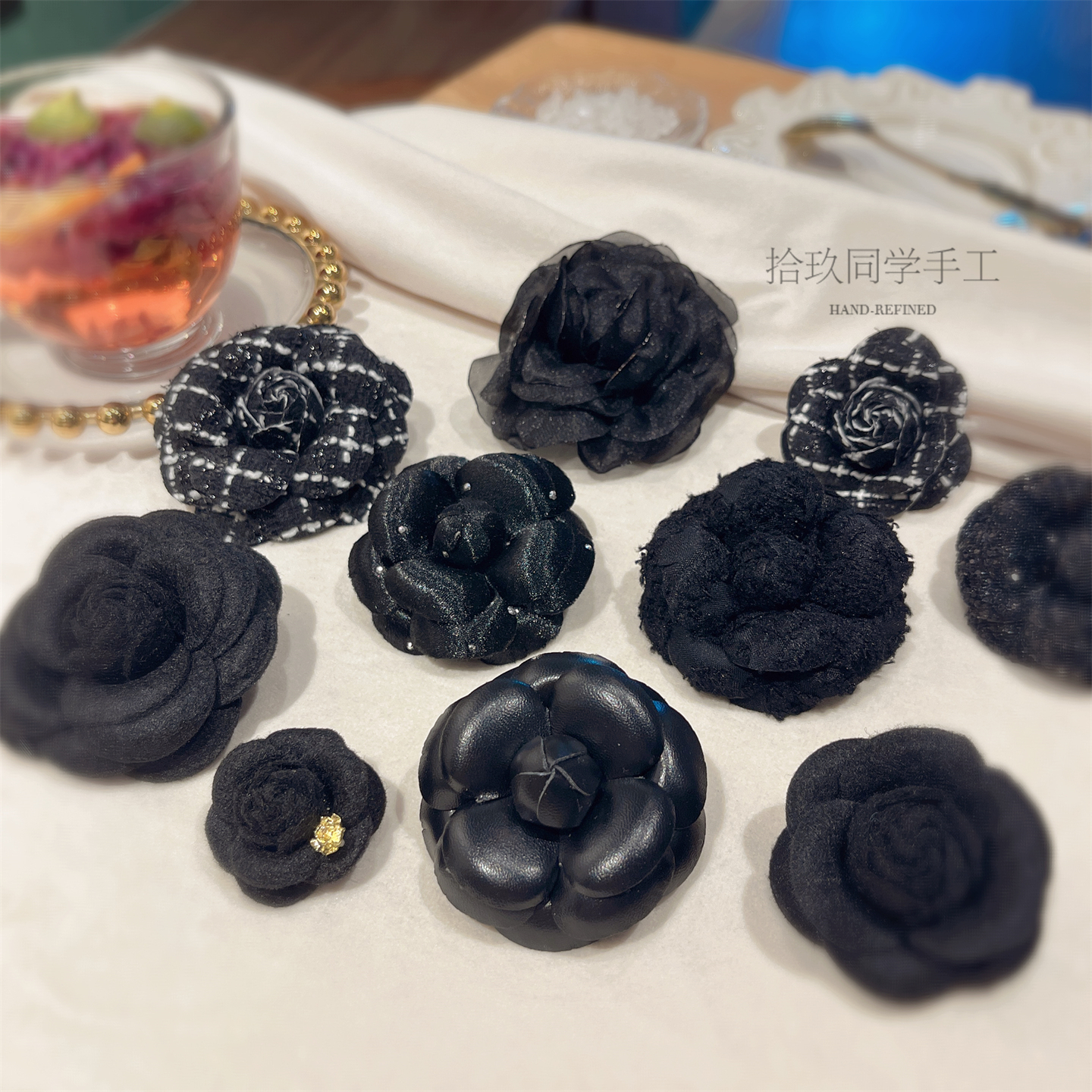 暗黑风哥特式黑色山茶花胸针