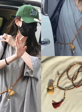 大幂幂同款葫芦斜挎链新中式国风长款毛衣链复古木质挂脖项链配饰