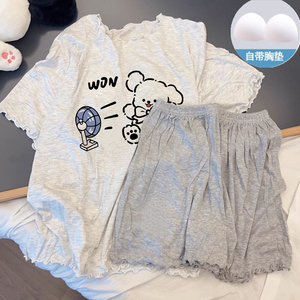 莫代尔睡衣夏季女款2026新款带胸垫短袖夏天薄款可外穿家居服套装