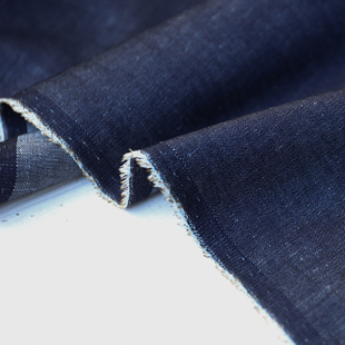 意大利进口丹尼深蓝色细腻斜纹砂洗亚麻棉混纺牛仔面料设计师布料
