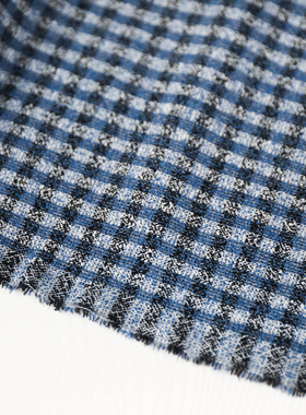 意大利进口薄款黑白蓝灰色维希格纹强捻绉纱肌理羊毛设计师布料