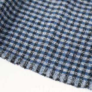 意大利进口薄款黑白蓝灰色维希格纹强捻绉纱肌理羊毛设计师布料