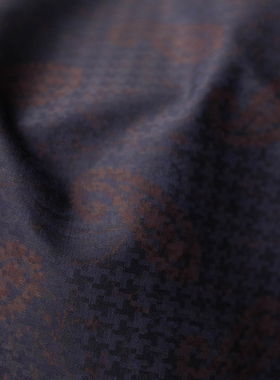 意产薄款Albini高支深蓝底千鸟格纹编织紫金红佩斯利印花纯棉布料