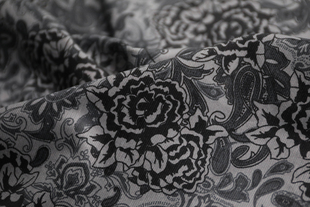 意产细腻深浅碳灰几何利腰果花花卉印花微弹凹凸肌理棉灯芯绒布料