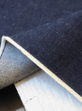 日本进口丹青深蓝色细腻高支斜纹硬挺纯棉牛仔纱卡面料设计师布料