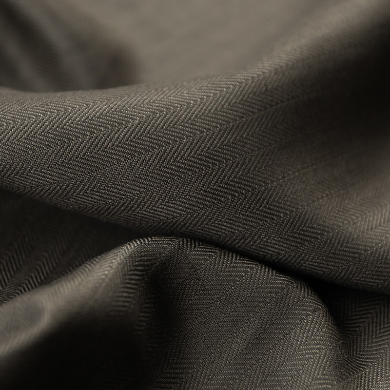 意大利进口薄款深褐灰色细腻人字鱼骨纹编织纯亚麻面料设计师布料