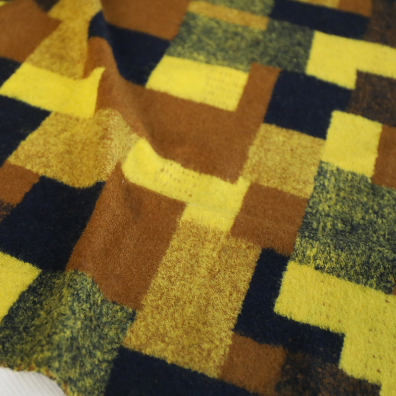 意大利进口温润黄棕褐蓝黑色几何柔软小圈圈针织羊毛面料布料