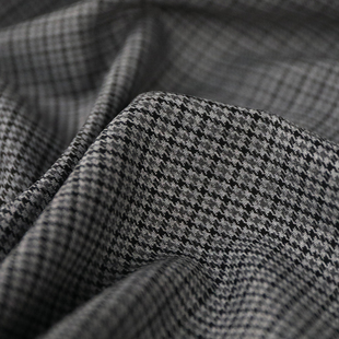 意大利进口薄款复古灰黑杂色千鸟犬齿格纹细腻编织精纺羊毛面料