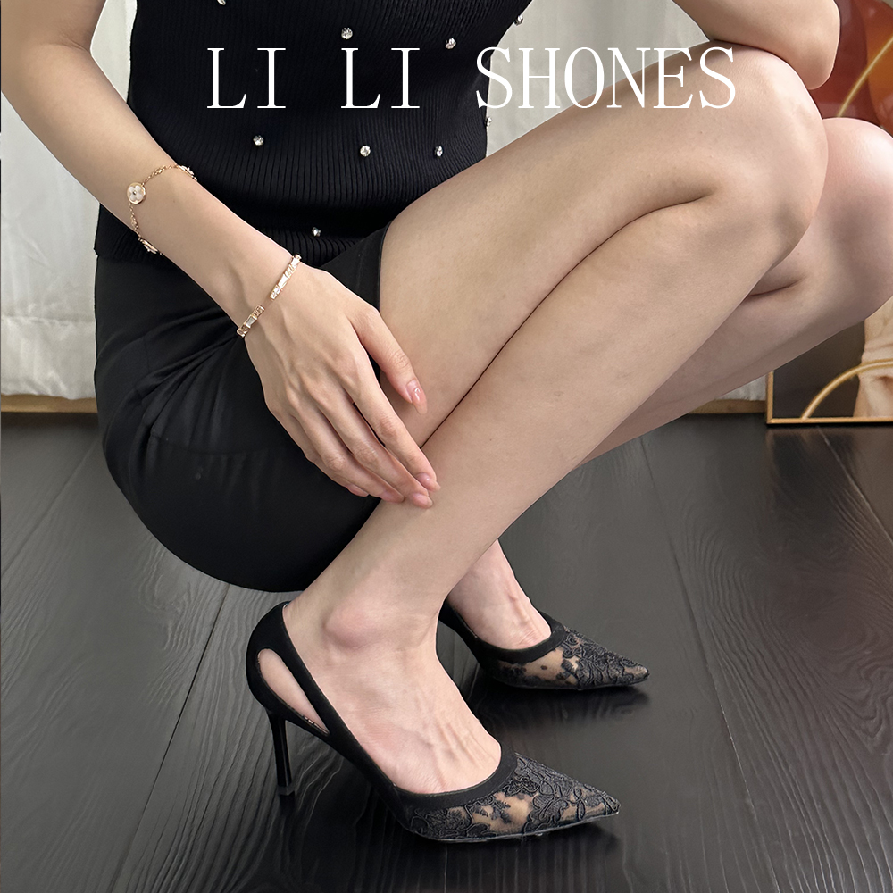 性感网纱黑色高跟鞋女2025新款
