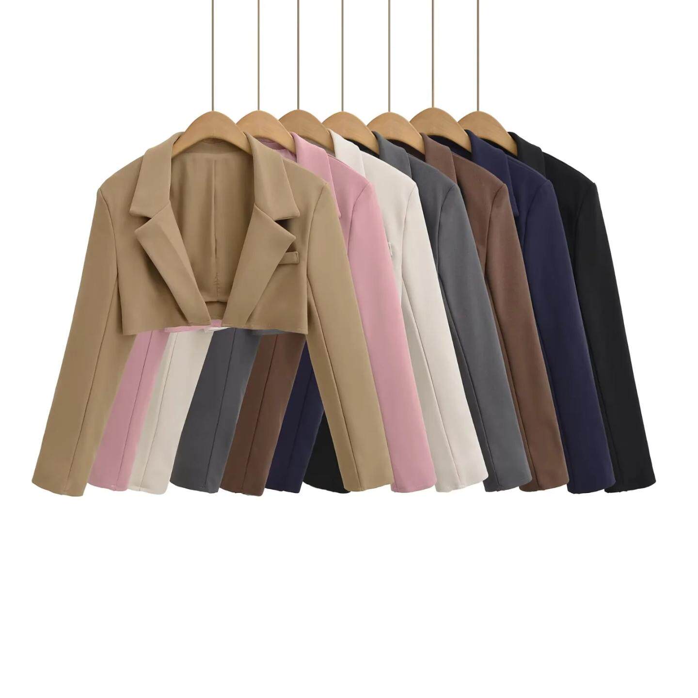 欧美风短款西装外套女毛边高腰长袖翻领修身显瘦休闲百搭小西装潮