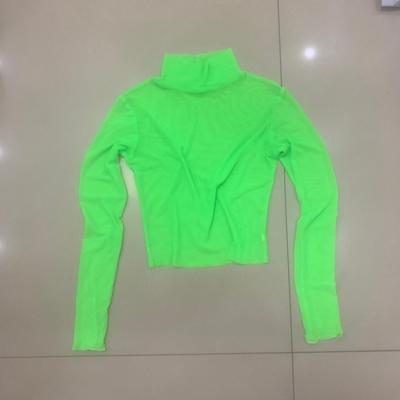 网纱小高领毛边短款露脐长袖T恤