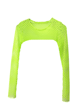 小众超短款网眼格T恤女修身长袖罩衫舞蹈叠穿性感半胸露脐上衣潮