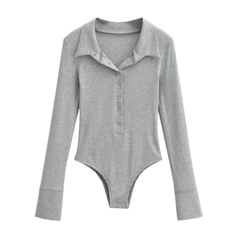 Polo领长袖纯棉T恤连体打底衫女