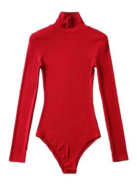 高领大码修身弹力连裆长袖女T恤欧美新品时尚辣妹肯豆风连身连体Y