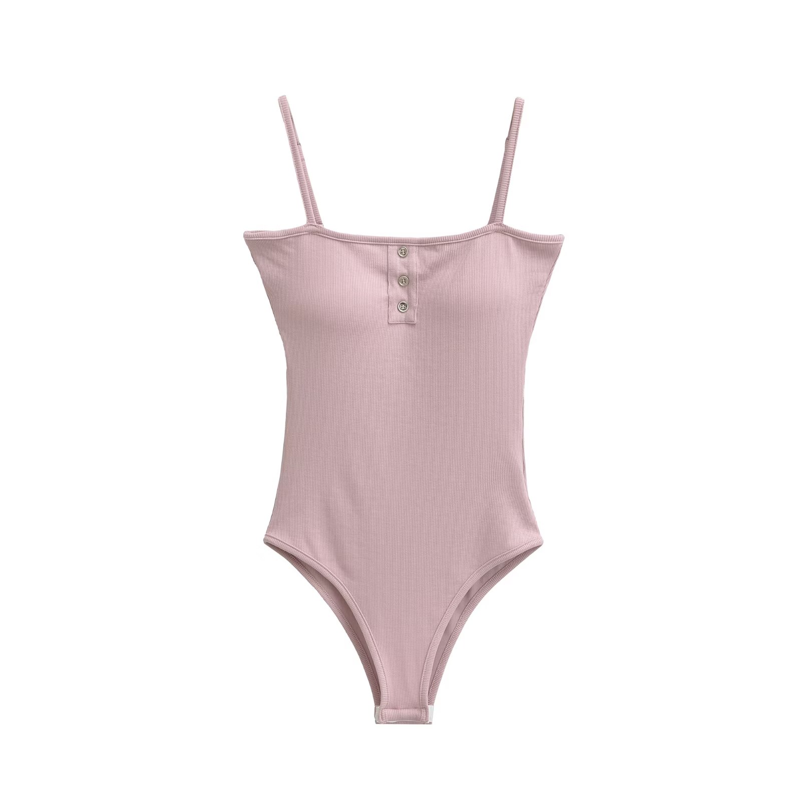 欧美风纽扣饰平口胸垫吊带连体衣