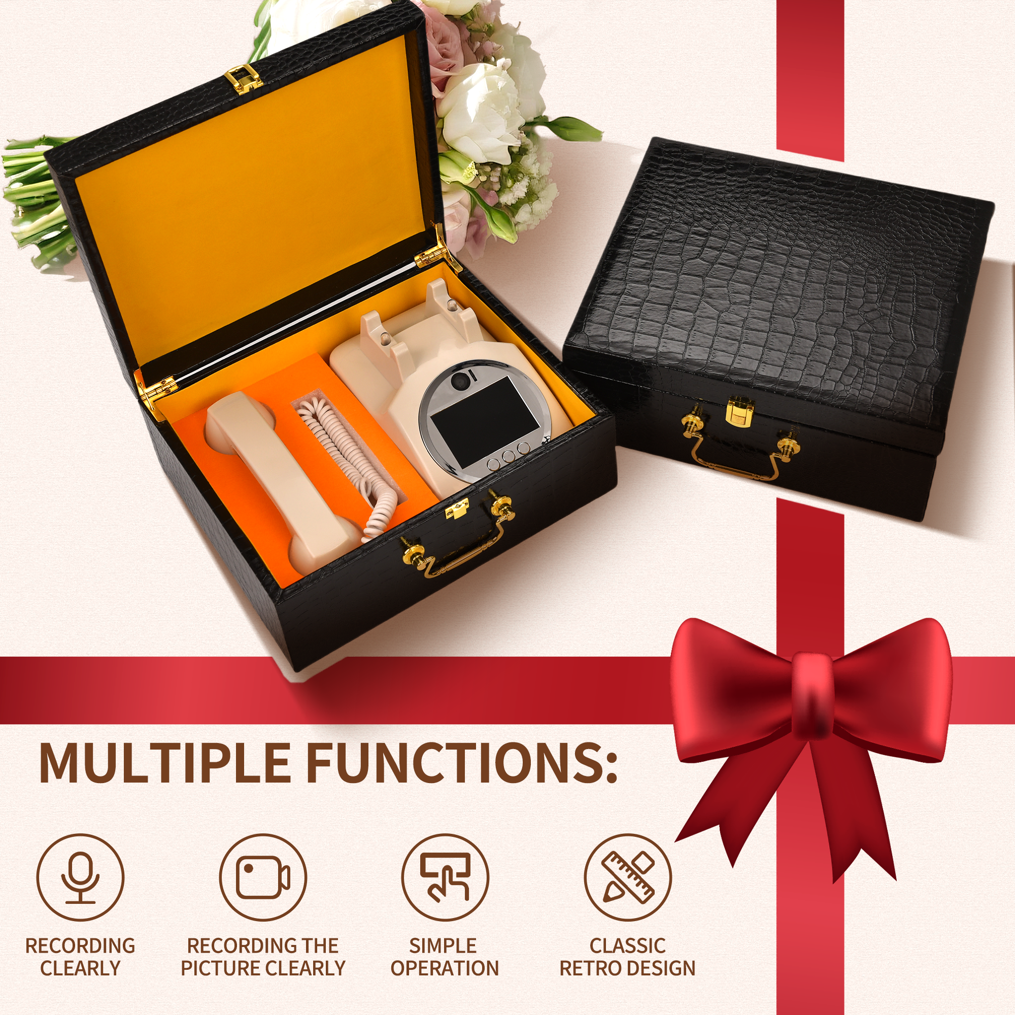 红色新婚礼物易携婚礼祝福留言签到簿派对生日复古电话录制视频