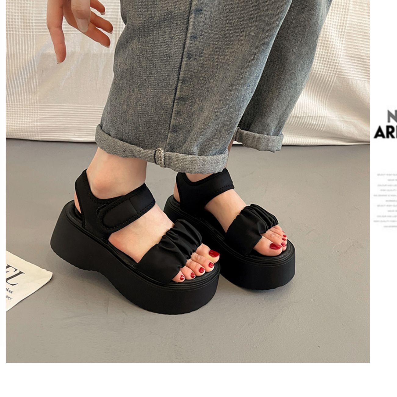 气质小众设计感日常浅口单鞋2024网红新款仙女风松糕底一字带凉鞋