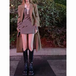 2022年新款小个子长筒长靴子英伦风女鞋冬季加绒中筒高筒骑士靴女