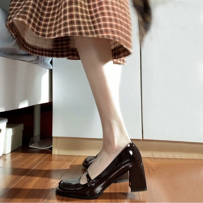 春秋法式方头一字扣带女鞋防水台高跟鞋女粗跟单鞋浅口玛丽珍