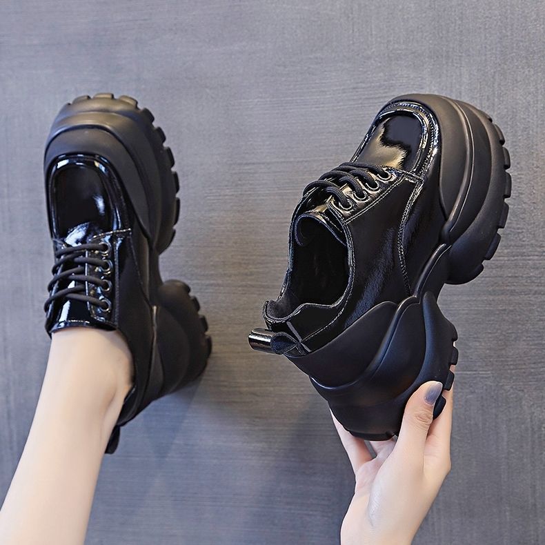 英伦风法式厚底增高小皮鞋女春秋深口单鞋2025新款黑色松糕