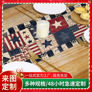 新款亚马逊美国独立日印花桌旗厨房餐桌装饰小台布节日氛围小桌布