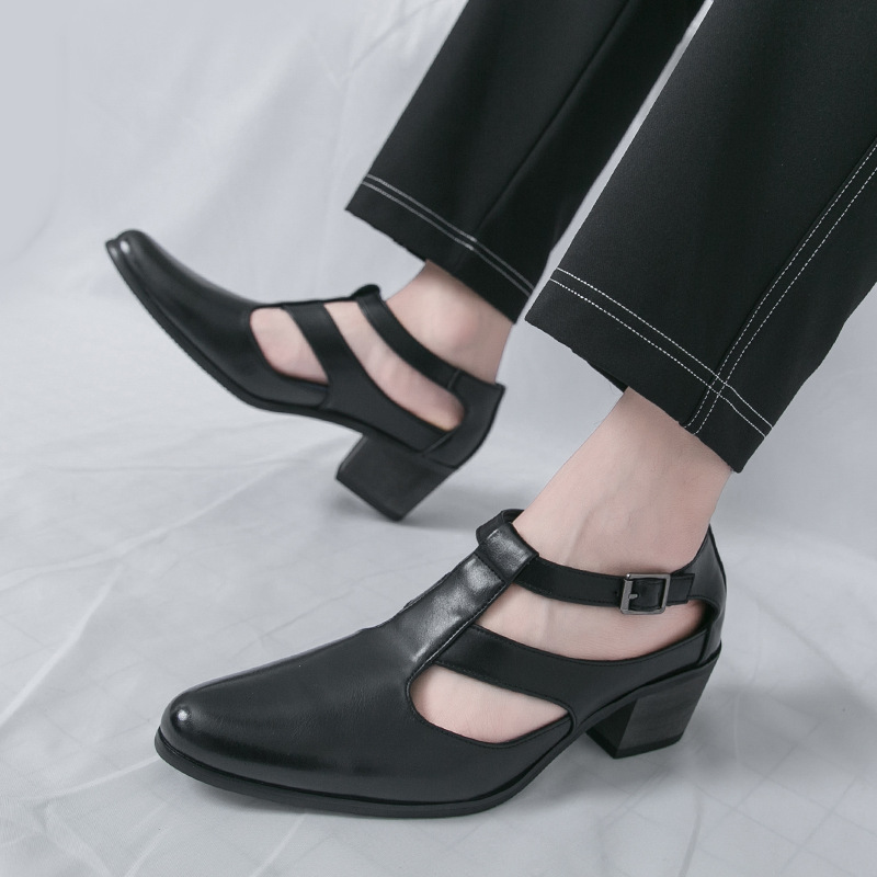 25夏季商务正装凉皮鞋男士高跟鞋凉鞋镂空尖头男鞋休闲透气洞洞