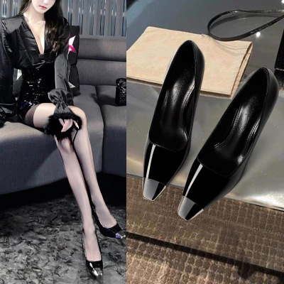 朴彩英同款鞋子女款黑色气质小众高跟鞋秋冬御姐性感细跟单鞋