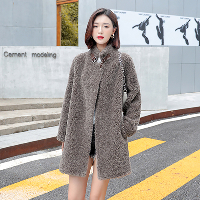 皮毛一体2021年新款女羊羔毛中长款羊毛机车款羊剪绒大衣皮草外套