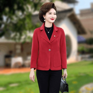 小个子妈妈春装毛呢外套短款新款中老年女春秋洋气百搭高贵上衣服