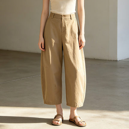 郑州源头工厂女裤棉麻混纺八分气球裤轻薄亲肤遮肉减龄通勤休闲裤
