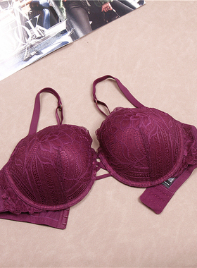 J22 欧美黑色紫色蕾丝上托聚拢薄款文胸70ABD75ABD80ABCD85BC90BD