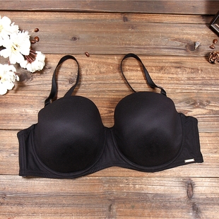 晚礼服无肩带文胸80BCDE85BD90D 2半罩杯女内衣 黑色光面纯色1