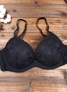 E14  外贸欧美性感黑色蕾丝侧收上托女内衣 上薄下厚深V聚拢文胸