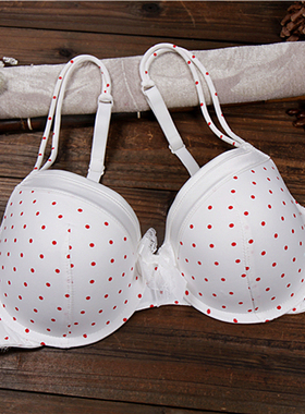 D6法国V*LEGE白色圆点上托聚拢夏季舒适女内衣 薄款文胸70C85C