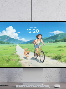 漫画少女 小狗 宫崎骏清新漫画 mac ipad Watch折叠手机电脑壁纸