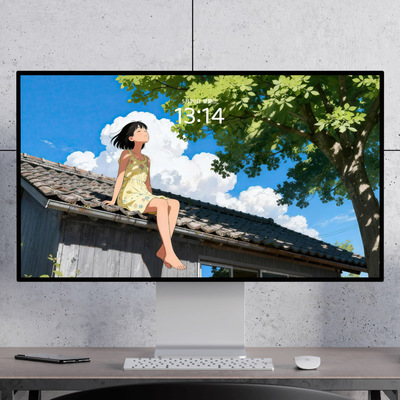 乘凉的少女 治愈可爱漫画夏天清凉 电脑mac手机ipad壁纸watch壁纸