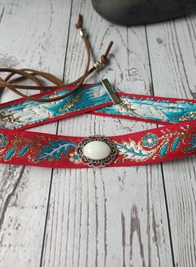 老夫人抹额古装头饰眉心眉头女额头发带古风绑带古代少奶奶红色