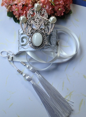 白衣汉服头饰武侠男女束发发冠发扣头冠动漫古风汉服酒白色穗子