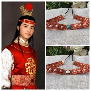 红楼梦抹额宝玉大红头带古装头饰眉心坠眉头男额头挂饰发带绑古风