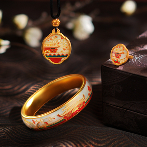 佐卡伊四时华彩系列套装珐琅彩黄金吊坠故宫初雪足金手镯新款正品