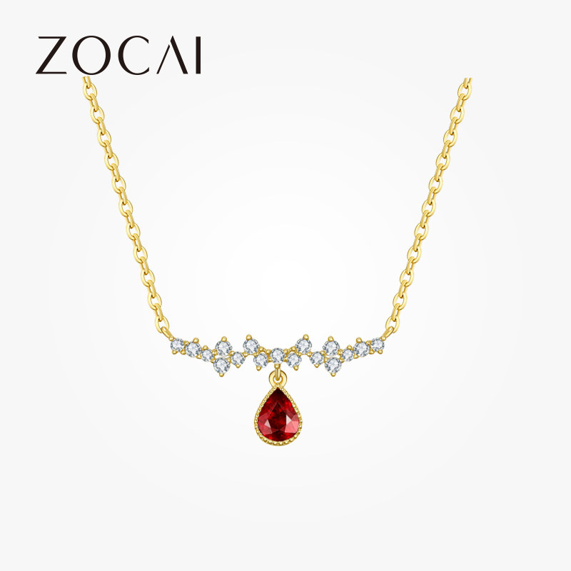 佐卡伊 18k金红宝石项链 时尚彩宝钻石吊坠