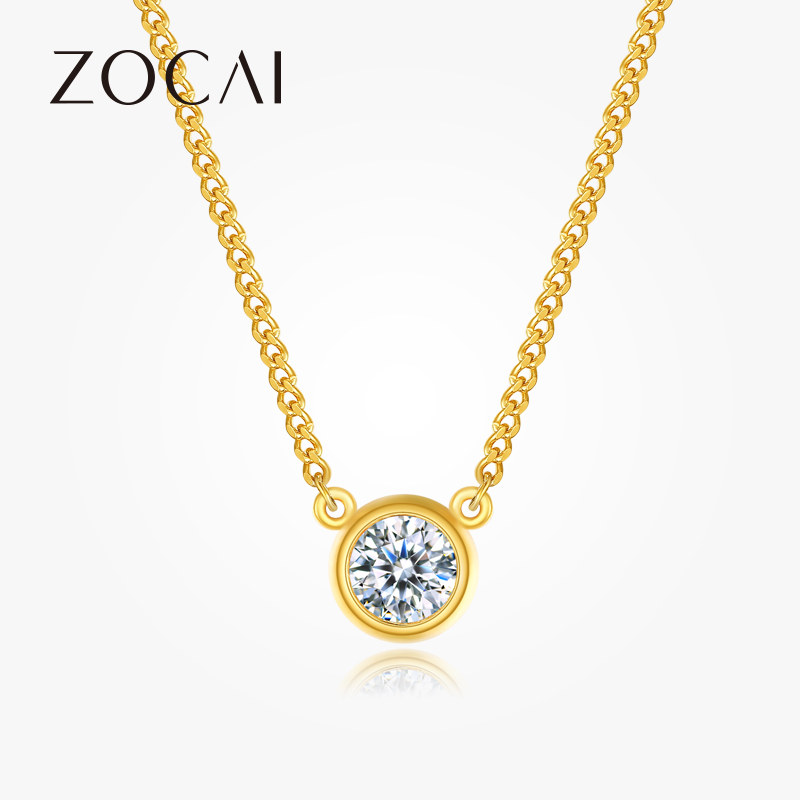 佐卡伊 黄18k金钻石项链波点时尚百搭钻石项坠吊坠新品送女友礼物
