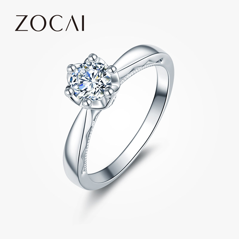 佐卡伊 加冕我 白18k金六爪钻戒女正品珠宝求婚结婚戒指钻石女士