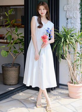 纯元 出口日单 SW***V领法式袖 背面丝带度假亚麻风格连衣裙