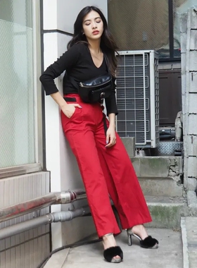 日本原单 工厂自营 EVRIS 休闲长裤 高腰阔腿裤