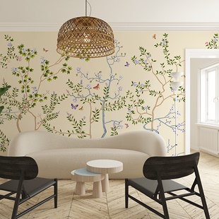 美式 别墅定制壁画 餐厅壁纸中式 花鸟电视背景墙纸卧室沙发墙布欧式