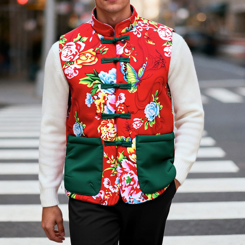 秋冬民族风加棉保暖马甲对襟盘扣棉衣中式复古棉袄外套居家服坎肩