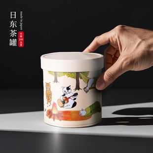 现货日本进口茶叶罐猫咪打盹的猫储物罐咖啡豆罐礼盒镀锡马口铁罐