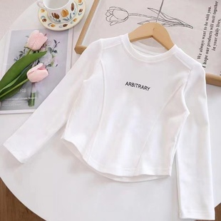 百搭中小儿童宝宝打底上衣服 新款 纯棉女童洋气长袖 T恤2024春秋季