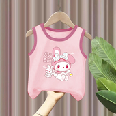 T恤韩版 纯棉女童拼色吊带背心2025夏季 儿童宝宝卡通洋气无袖 上衣